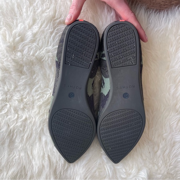 ROTHYS THE POINT OLIVE CAMO FLAT SHOES Rubber Point Toe Army - Picture 9 of 12